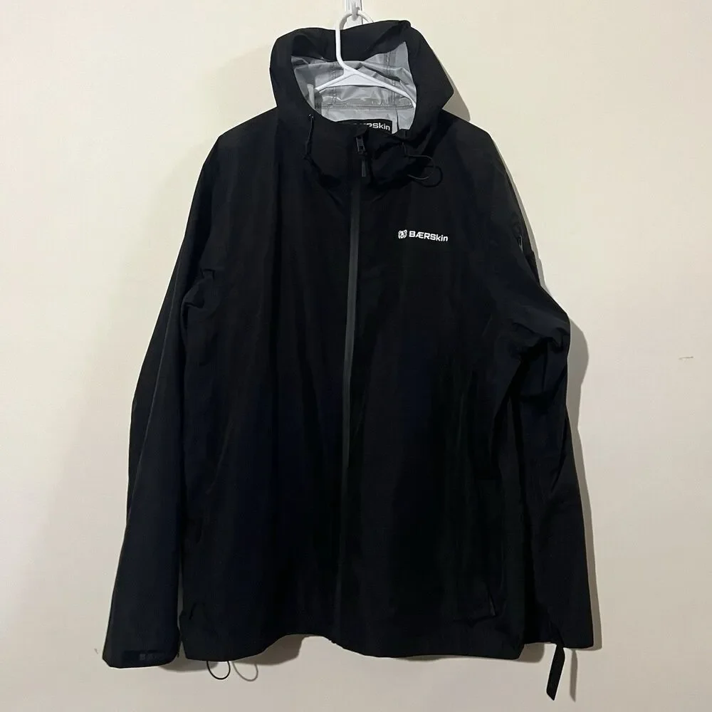 Baerskin Rain Jacket Mens XL Black Full Zip Tactical Waterproof Hooded Logo